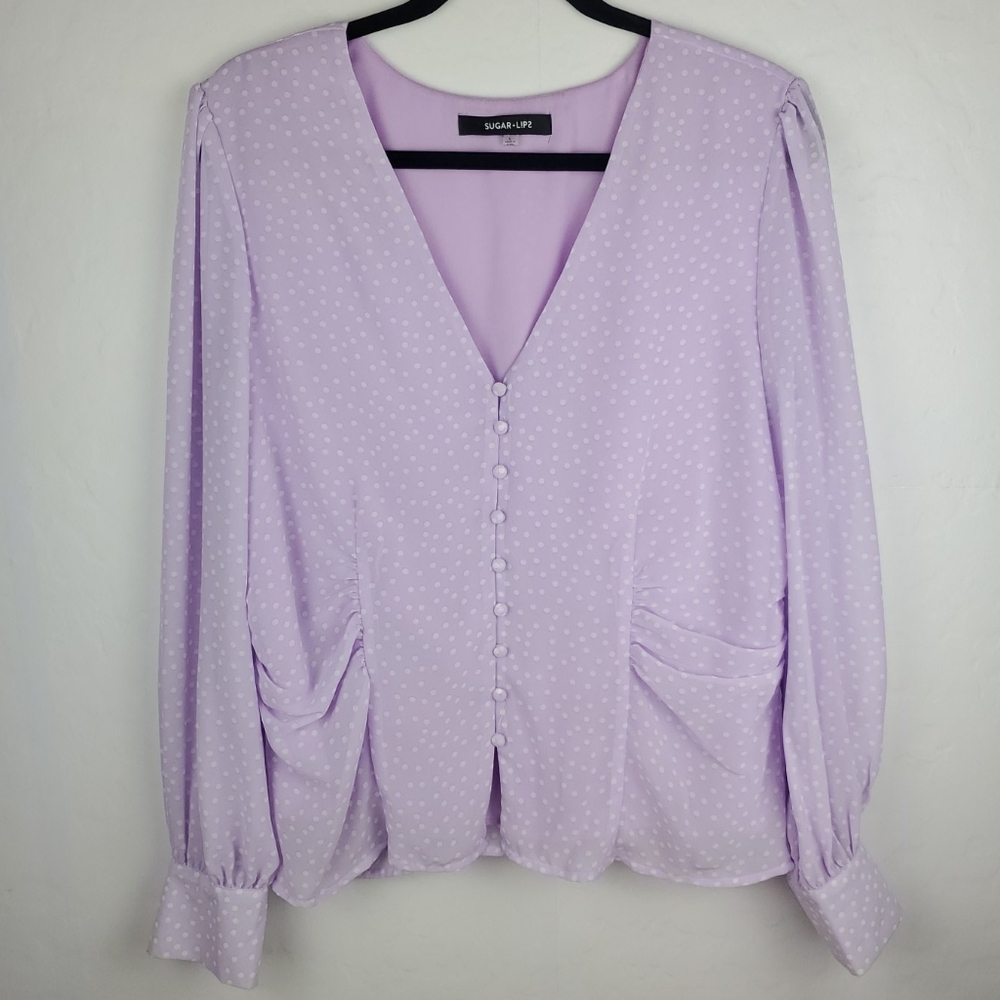 SUGAR + L!PS Lavender Polka Dots Blouse Size L